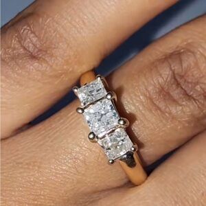 Beautiful Real Diamond Past,Present & Future Ring, 14k Yellow Gold